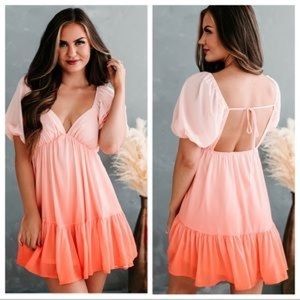Elegant Pink Puff Sleeve Dress